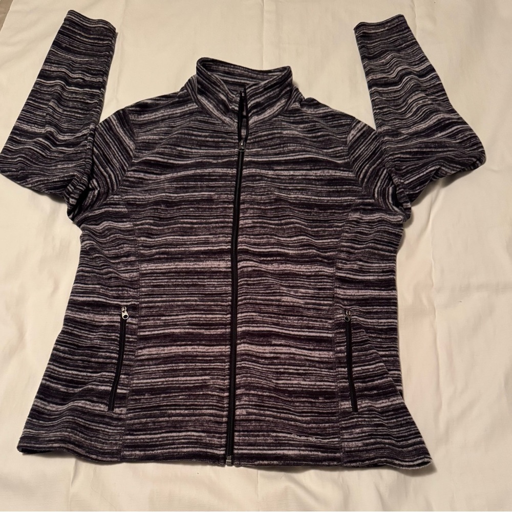 Eddie Bauer Gray & Black Striped Full-Zip lightweight jacket with pockets M - Picture 3 of 10